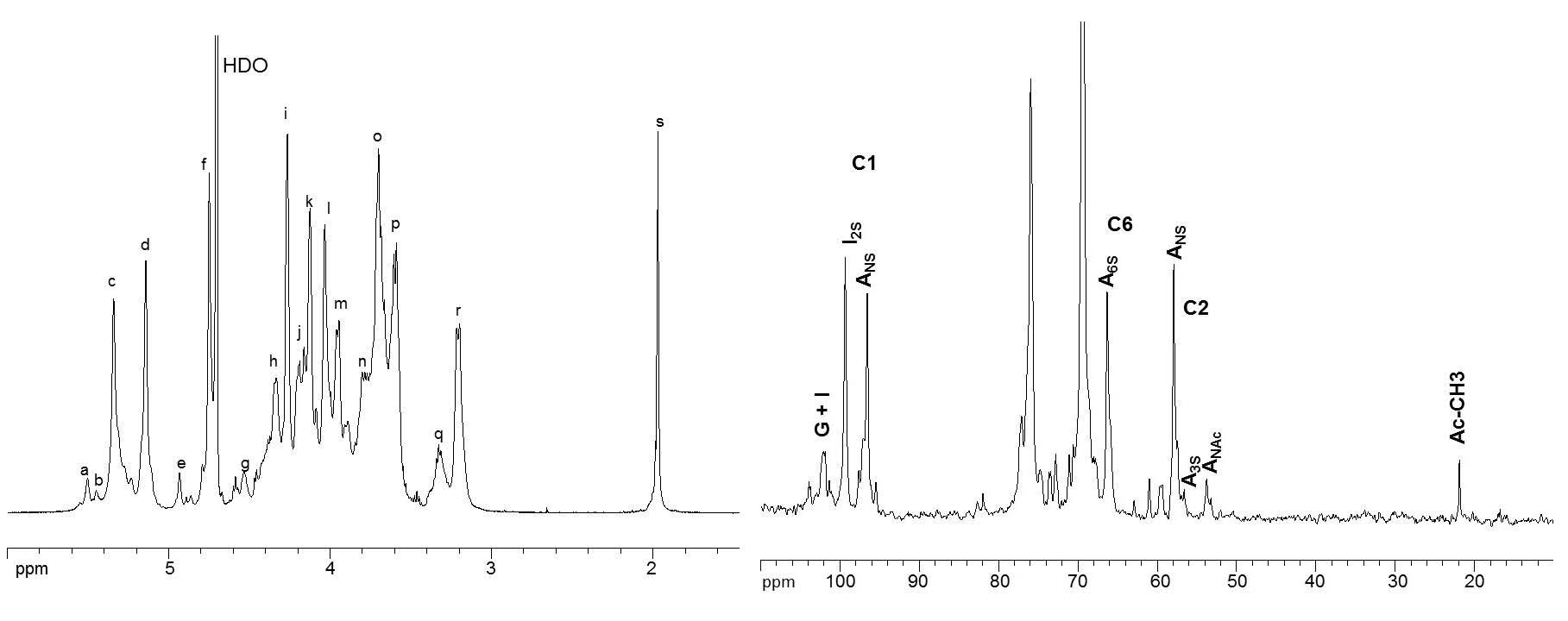 1 H-NMR and 13C-NMR spectra of heparin polysaccharide