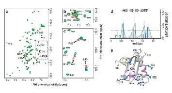 A 2D-shift map of a heparin chemokine complex showing atomic contacts between binding partners.